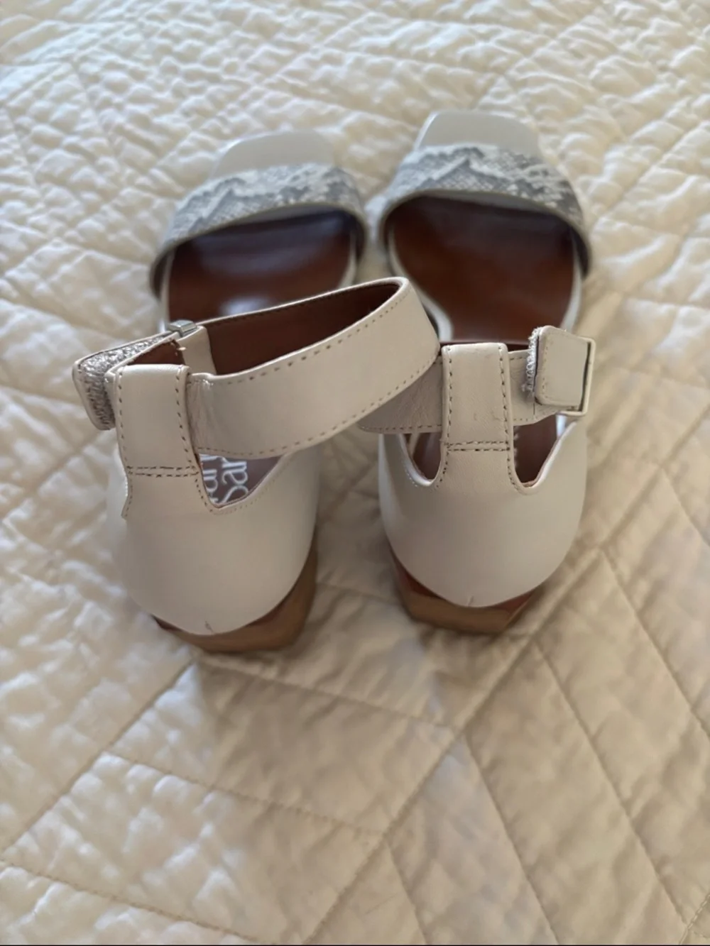 Franco Sarto White Sandals with Snakeskin Strap size 8.5 - Picture 2 of 4